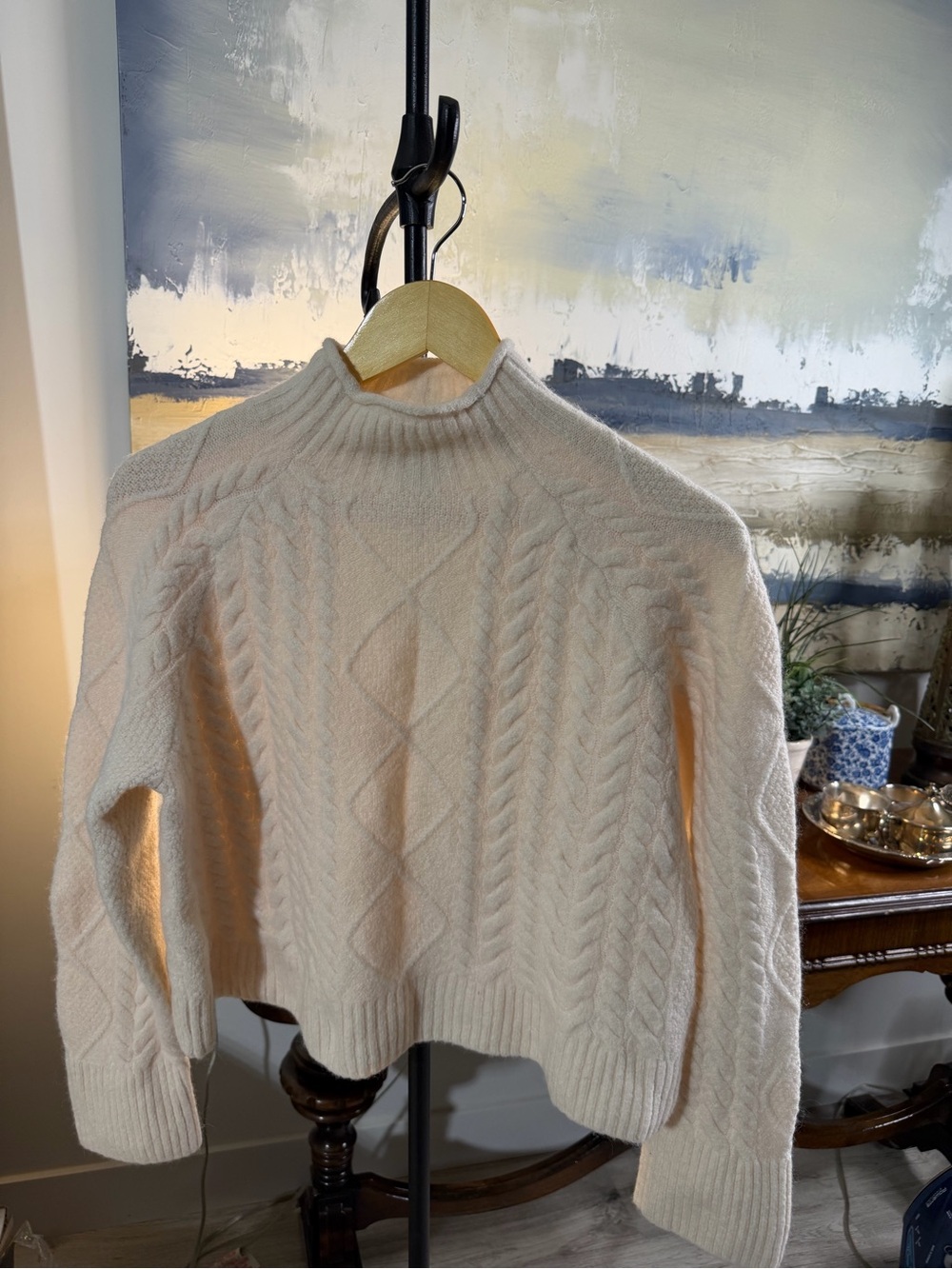 J. Crew Cream Cable Knit Turtleneck Sweater